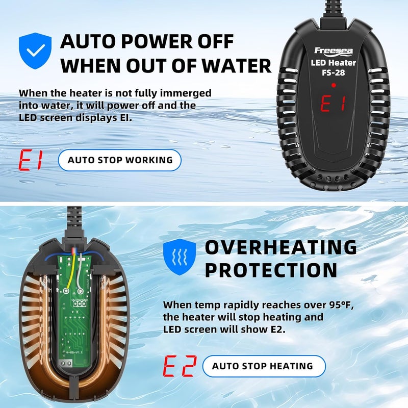 FREESEA Aquarium Fish Tank Heater: 50W Small Submersible Turtle Heater with Adjustable Temperature External Controller for Betta | Saltwater | Freshwater | 1-10 Gallon - Image 2